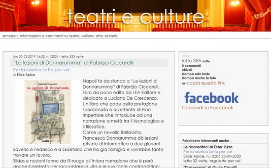Recensione del Le lezioni di Donnarumma di Fabrizio Ciccarelli teatri e culture